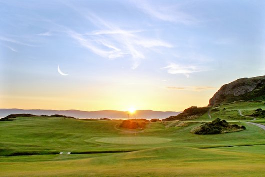 Shiskine Golf Club, Isle of Arran. 2nd hole and moon