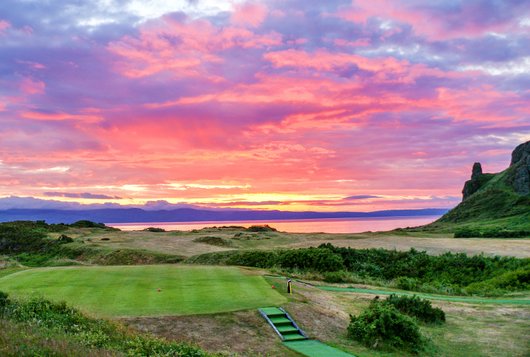 Shiskine Golf Club. 8th hole and sunset. Isle of Arran